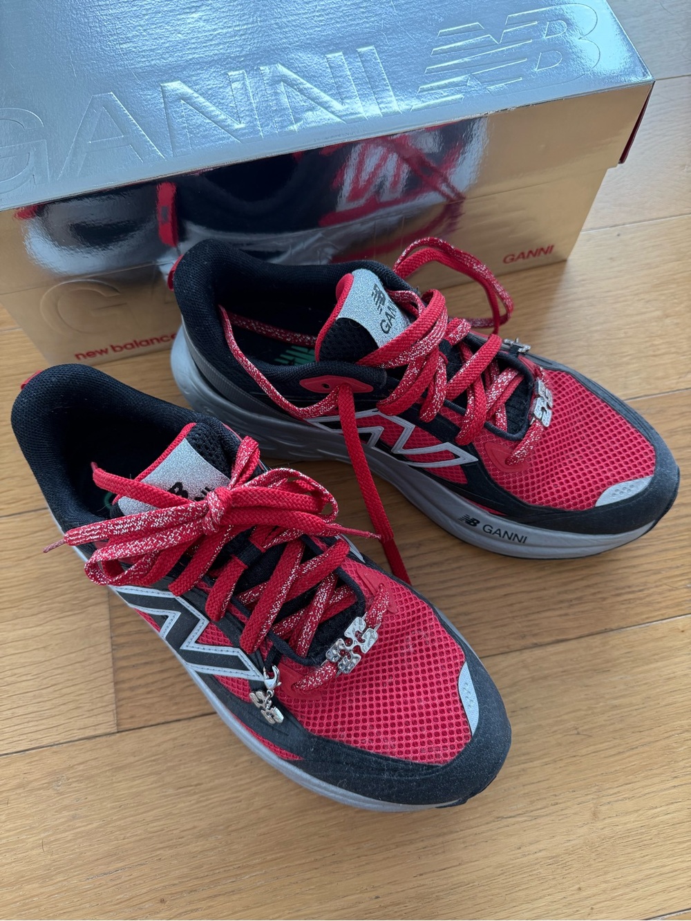 Ganni x New Balance Red and Black Sneakers (only worn a couple times)